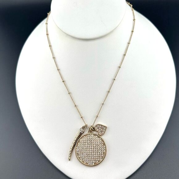 Chico's Long Gold tone Necklace with 3 dangle Charms heart boho - Picture 1 of 5